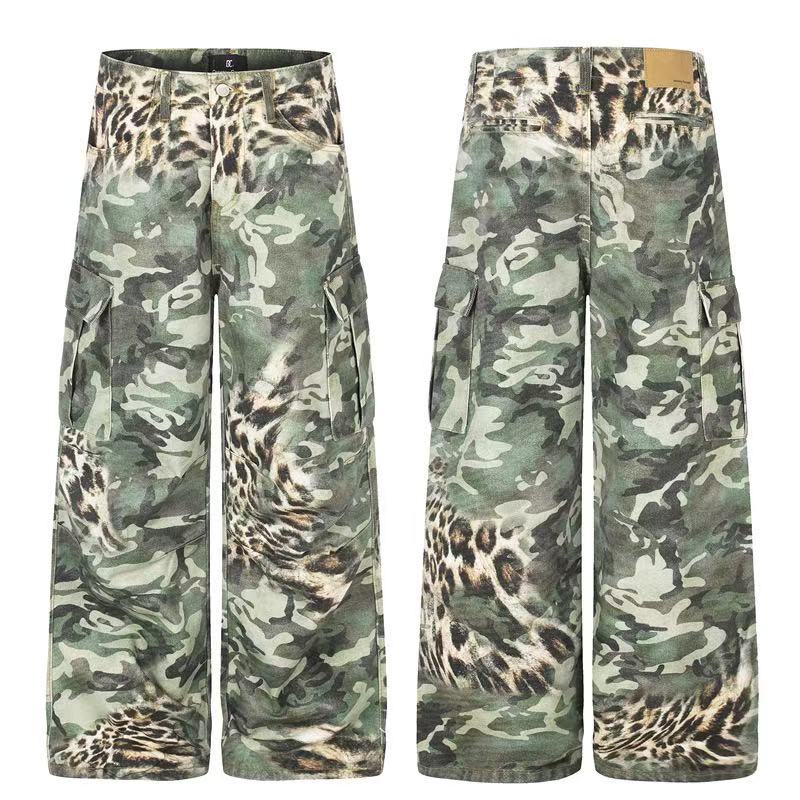 Camo Leopard Gradient Wide-Leg Cargo Pants - OMYGOODS