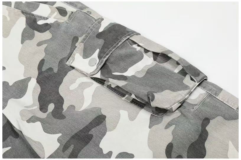 Snow Camo Multi-Pocket Wide-Leg Cargo Pants - OMYGOODS