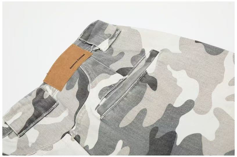 Snow Camo Multi-Pocket Wide-Leg Cargo Pants - OMYGOODS