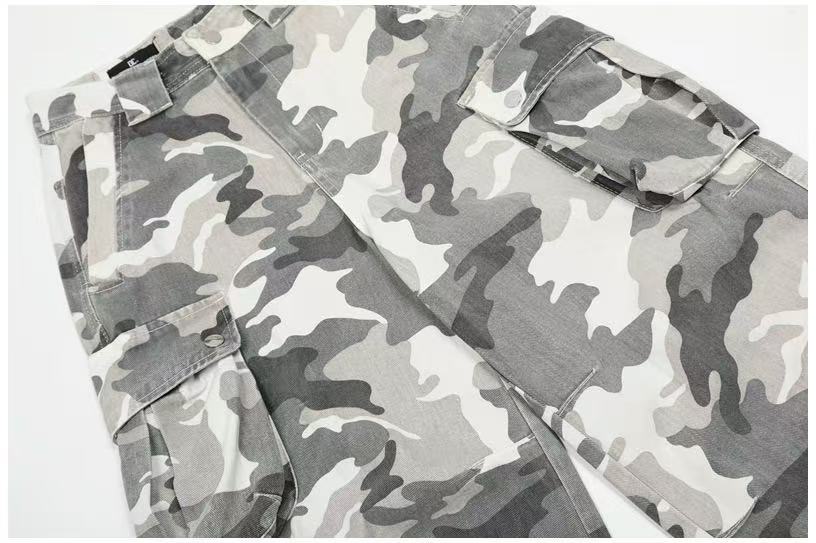 Snow Camo Multi-Pocket Wide-Leg Cargo Pants - OMYGOODS
