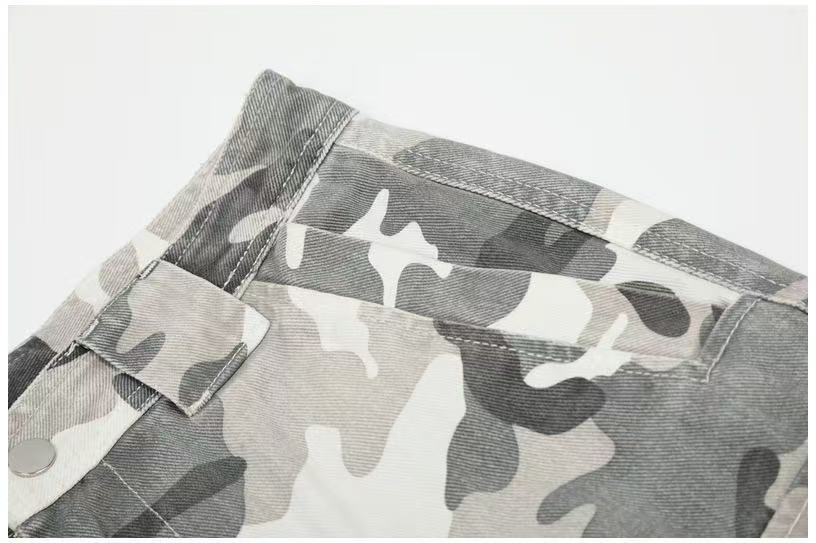 Snow Camo Multi-Pocket Wide-Leg Cargo Pants - OMYGOODS