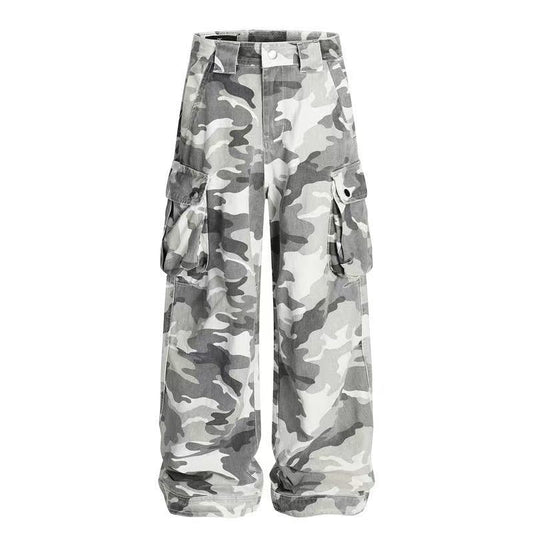 Snow Camo Multi-Pocket Wide-Leg Cargo Pants - OMYGOODS