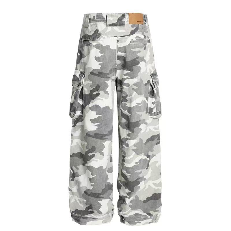 Snow Camo Multi-Pocket Wide-Leg Cargo Pants - OMYGOODS