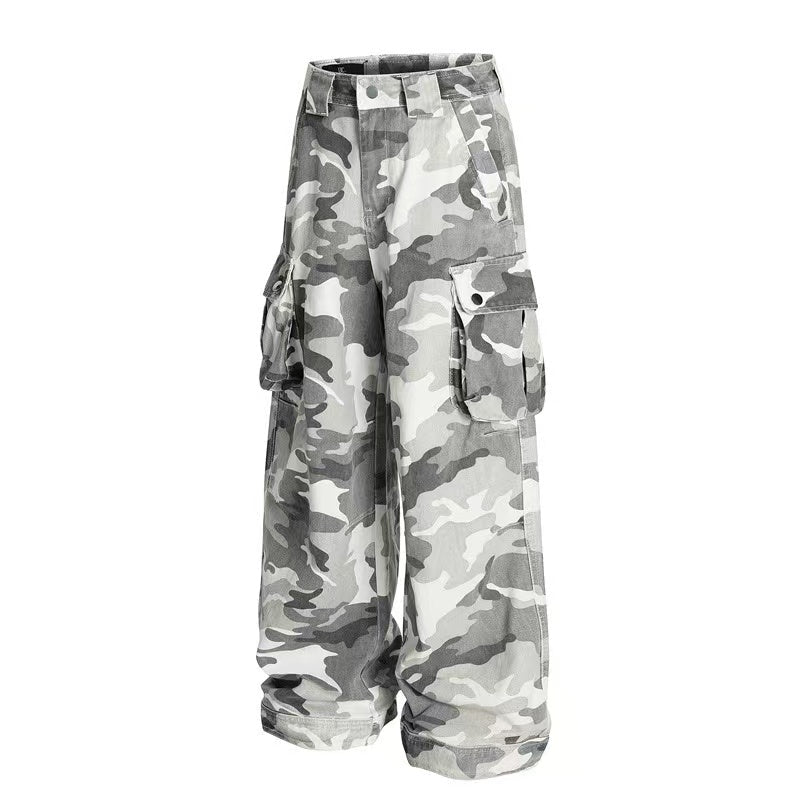 Snow Camo Multi-Pocket Wide-Leg Cargo Pants - OMYGOODS