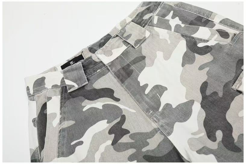 Snow Camo Multi-Pocket Wide-Leg Cargo Pants - OMYGOODS