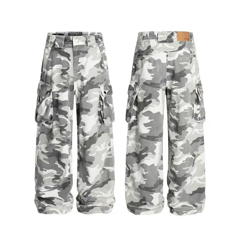 Snow Camo Multi-Pocket Wide-Leg Cargo Pants - OMYGOODS