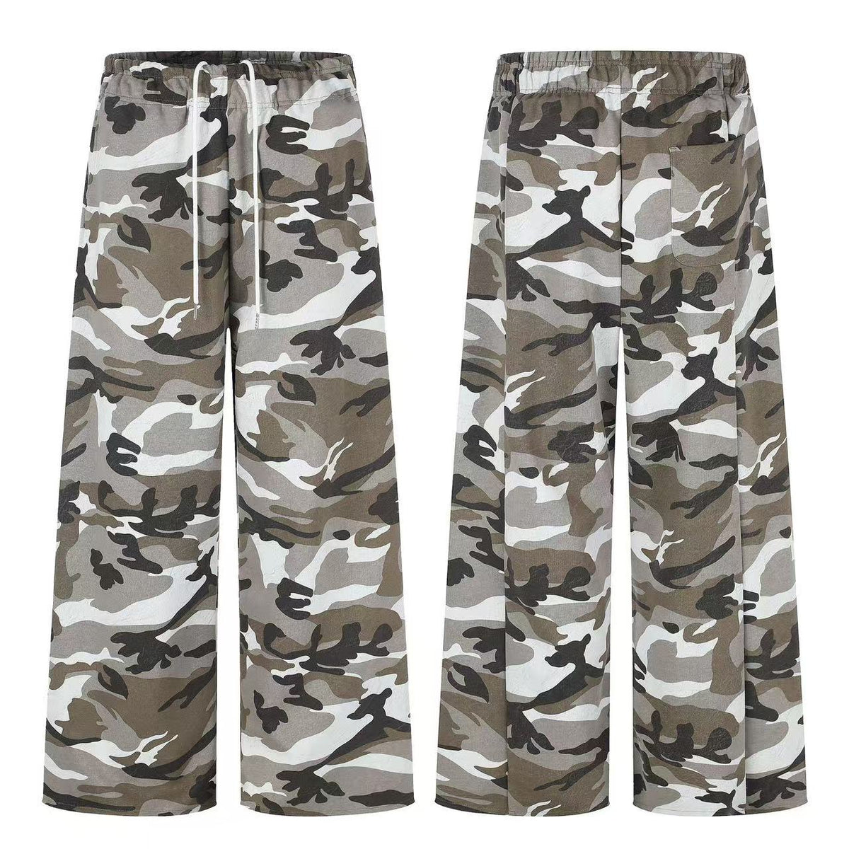Vintage Camo Drawstring Elastic Waist Wide-Leg Sweatpants - OMYGOODS