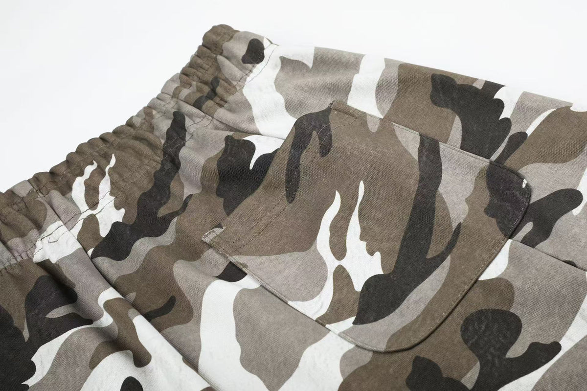 Vintage Camo Drawstring Elastic Waist Wide-Leg Sweatpants - OMYGOODS