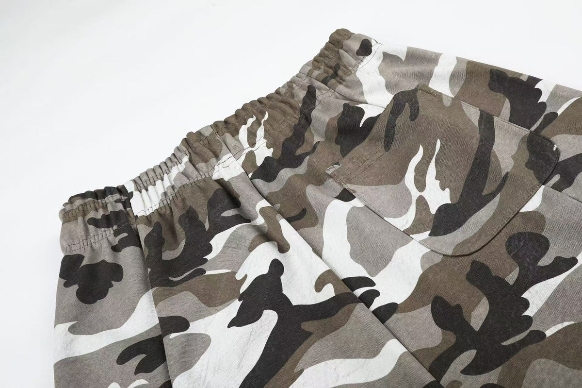 Vintage Camo Drawstring Elastic Waist Wide-Leg Sweatpants - OMYGOODS