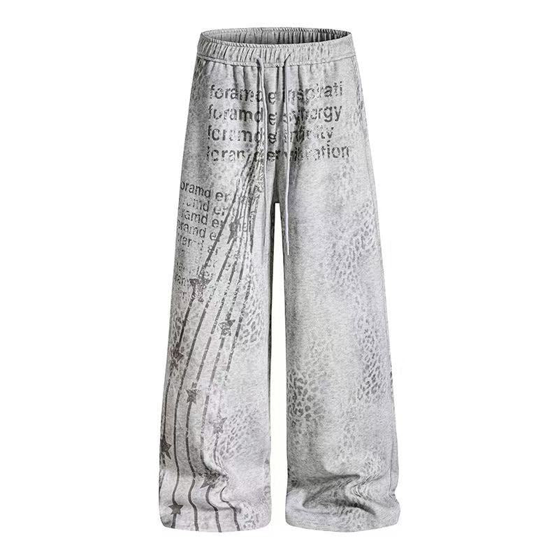 Vintage Letter Star Print Wide-Leg Sweatpants - OMYGOODS