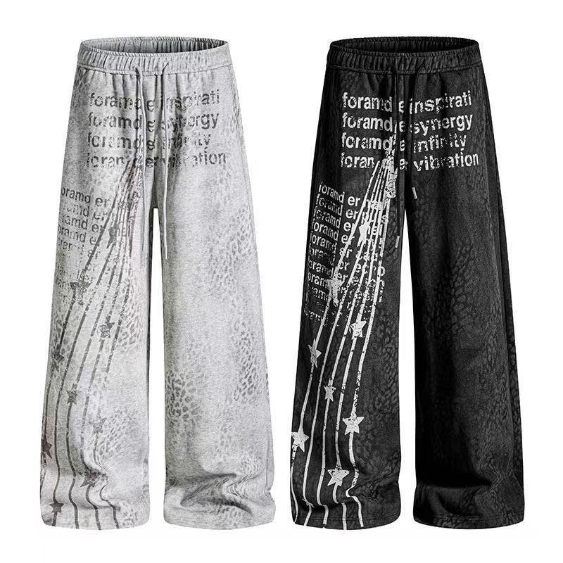 Vintage Letter Star Print Wide-Leg Sweatpants - OMYGOODS