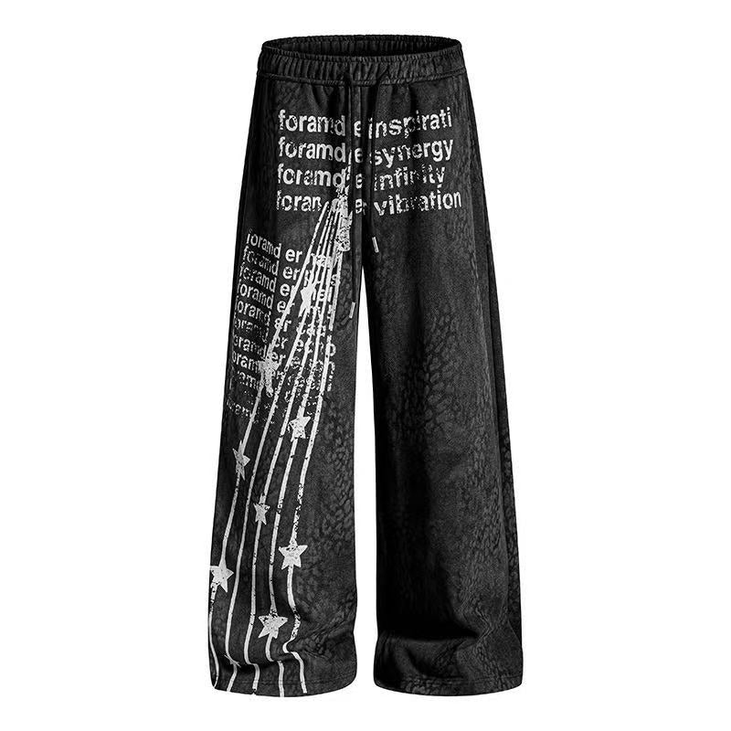 Vintage Letter Star Print Wide-Leg Sweatpants - OMYGOODS