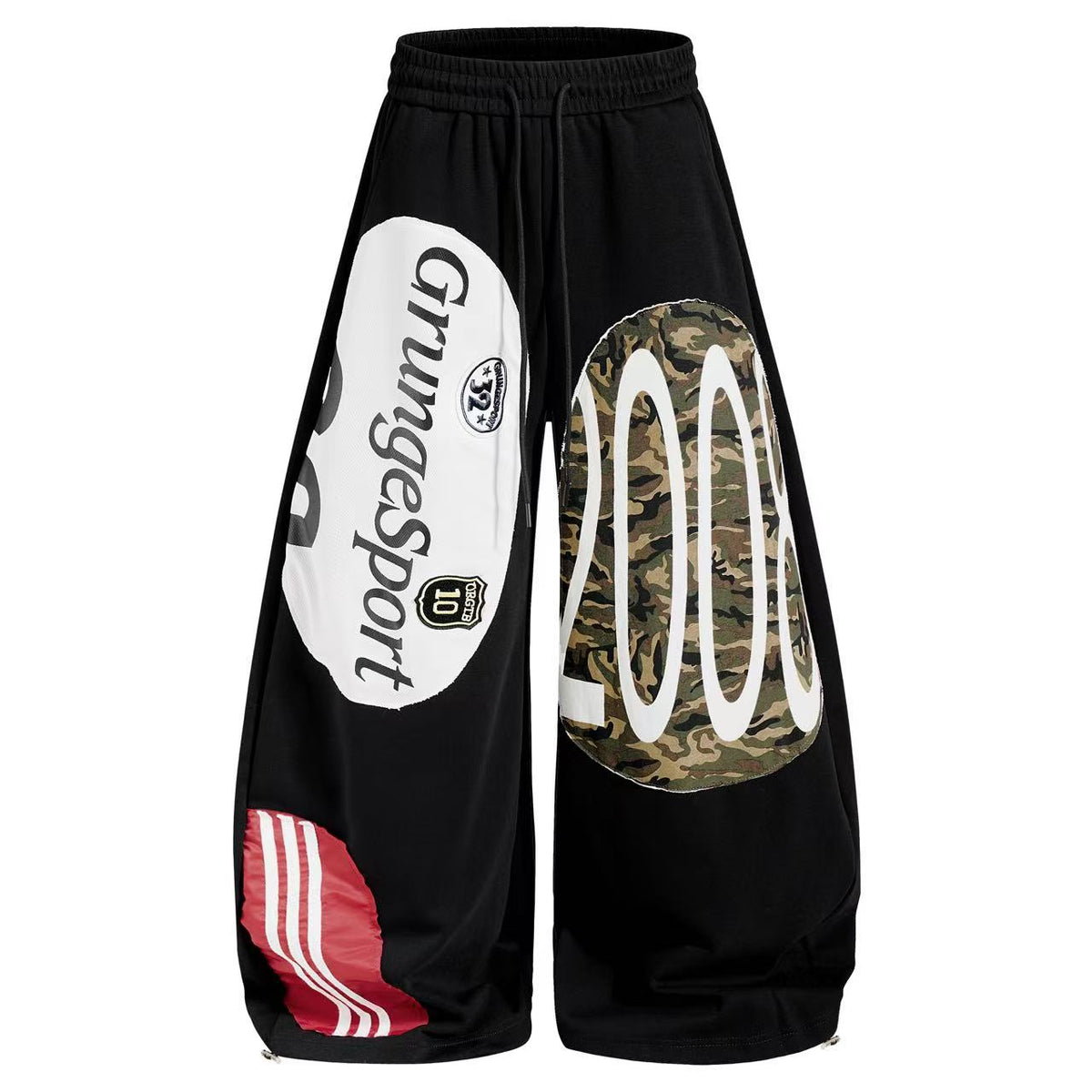 Streetwear Camo Patchwork Letter Number Graphic Baggy Wide-Leg Sweatpants - OMYGOODS