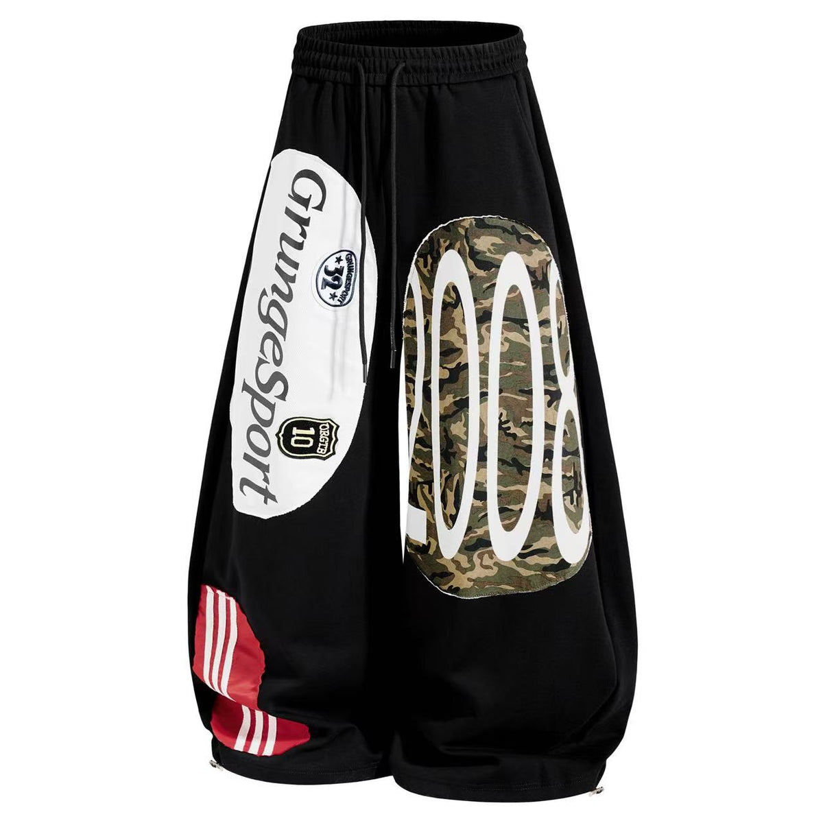 Streetwear Camo Patchwork Letter Number Graphic Baggy Wide-Leg Sweatpants - OMYGOODS