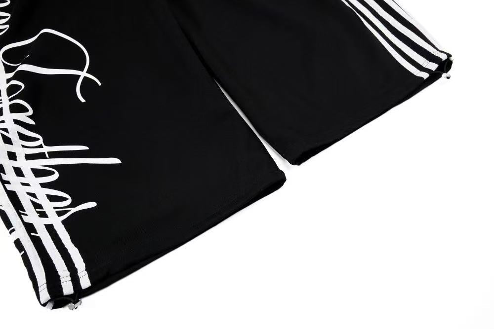 Cursive Script Side Stripe Wide-Leg Sweatpants - OMYGOODS