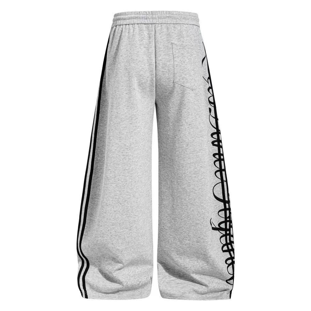 Cursive Script Side Stripe Wide-Leg Sweatpants - OMYGOODS