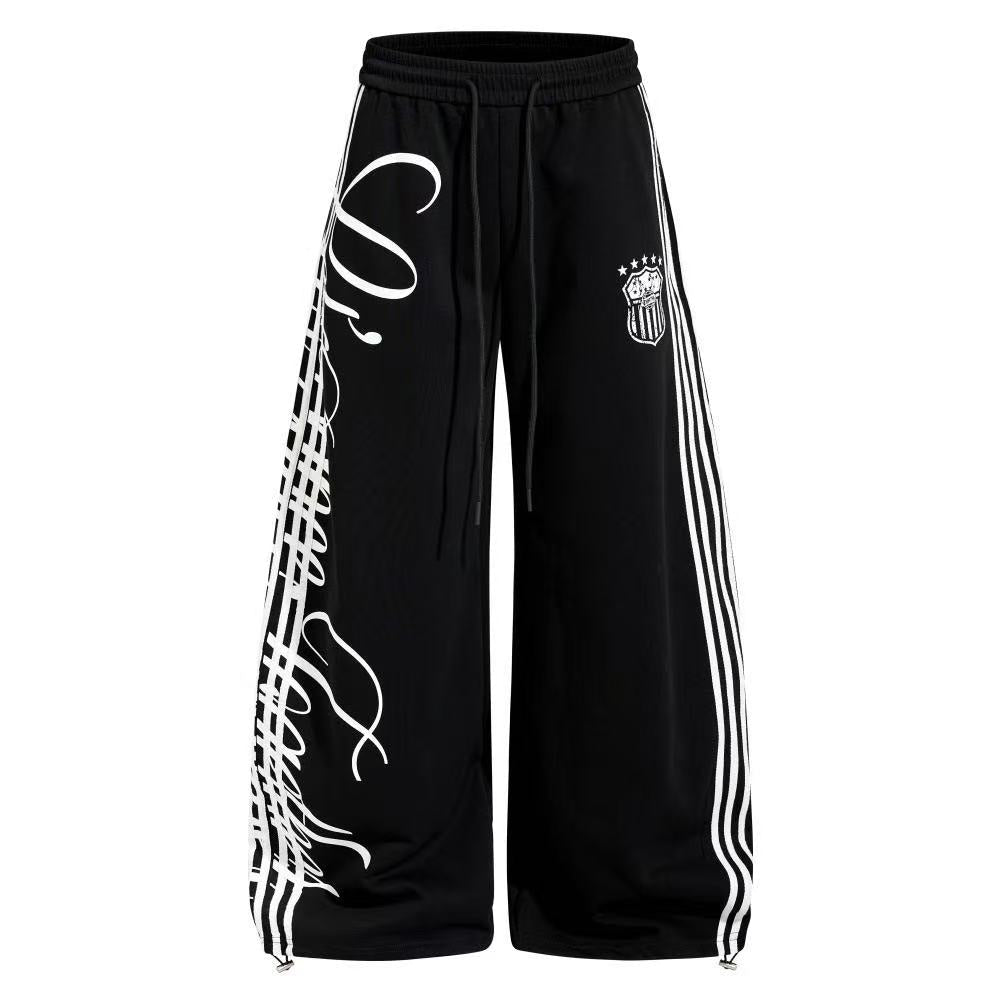 Cursive Script Side Stripe Wide-Leg Sweatpants - OMYGOODS