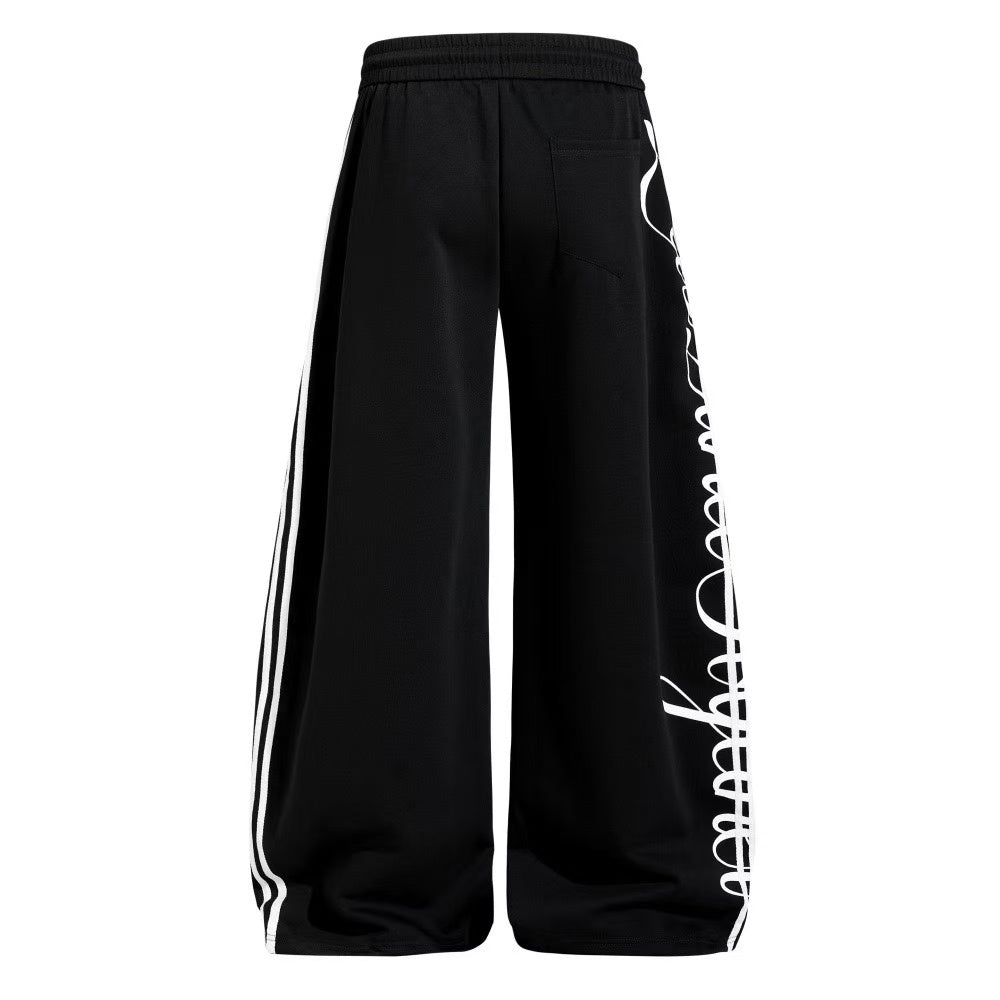Cursive Script Side Stripe Wide-Leg Sweatpants - OMYGOODS