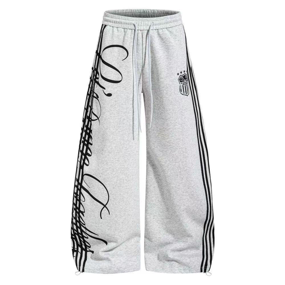 Cursive Script Side Stripe Wide-Leg Sweatpants - OMYGOODS