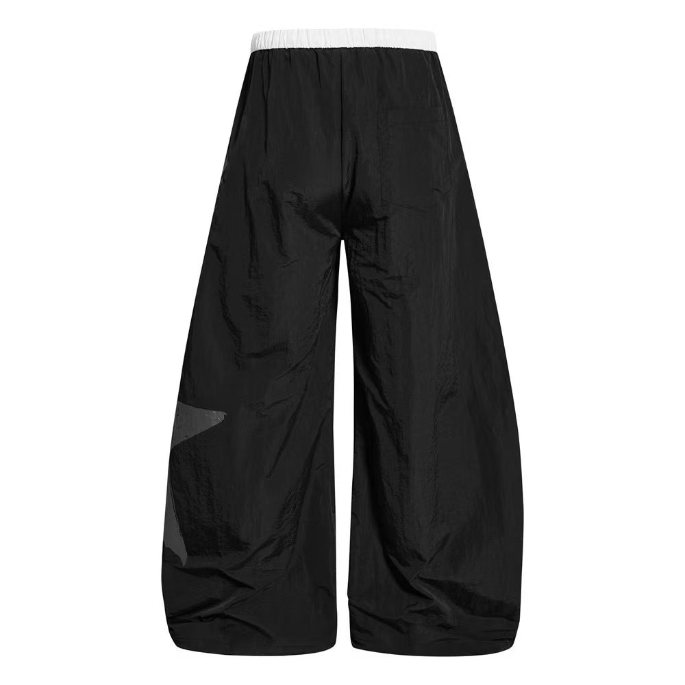 Nylon Cursive Star Print Wide-Leg Sweatpants - OMYGOODS