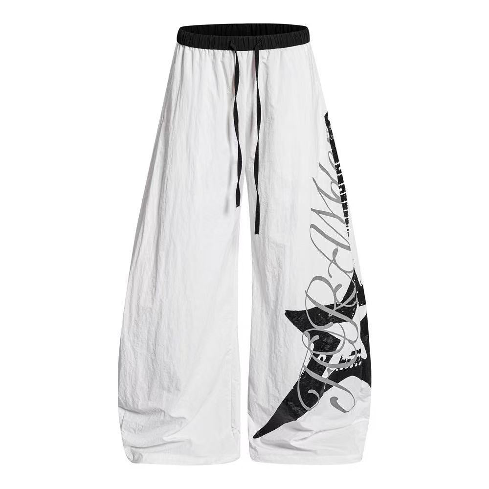 Nylon Cursive Star Print Wide-Leg Sweatpants - OMYGOODS