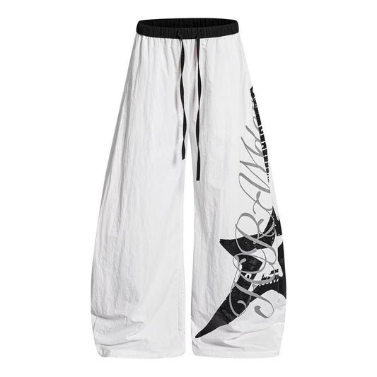 Nylon Cursive Star Print Wide-Leg Sweatpants - OMYGOODS