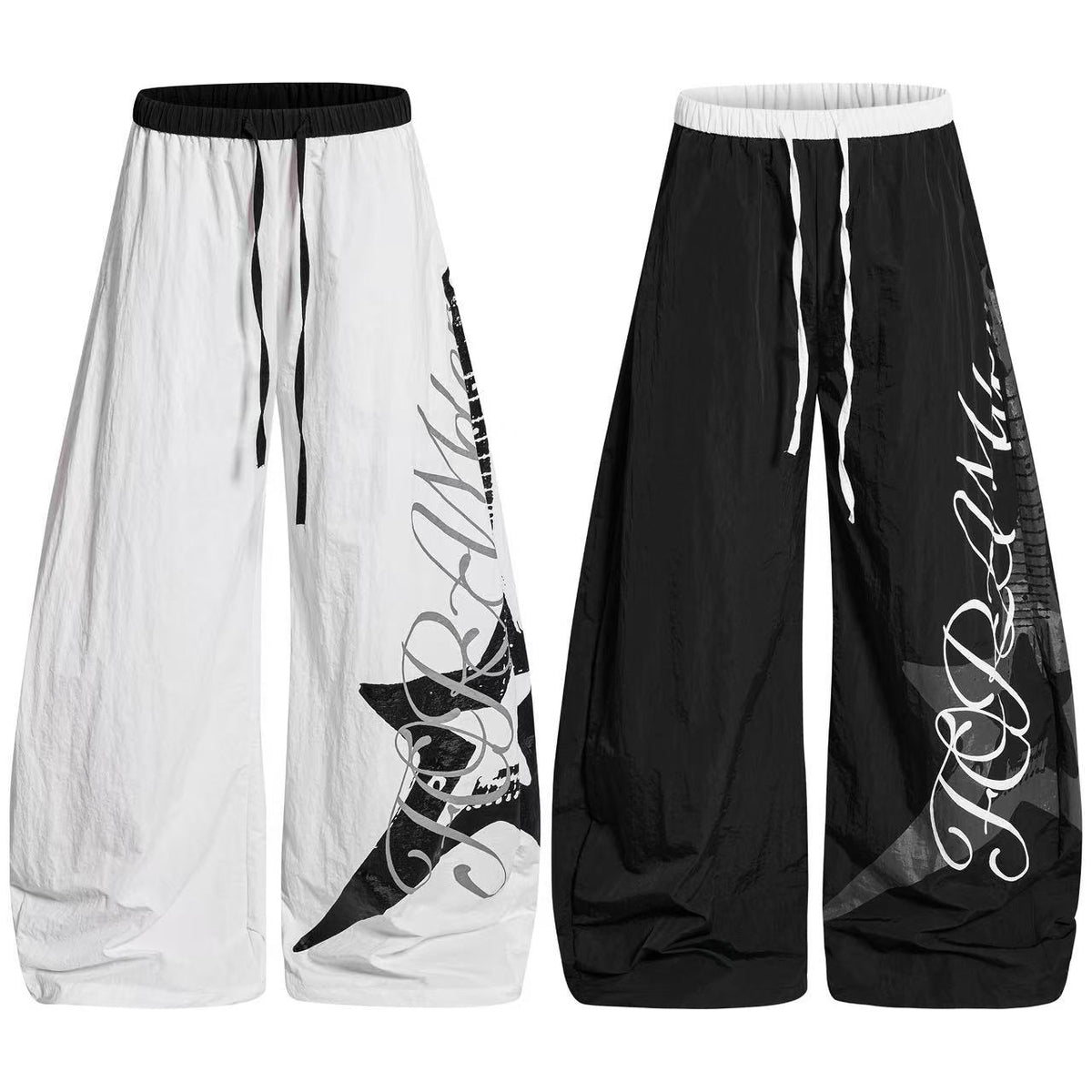 Nylon Cursive Star Print Wide-Leg Sweatpants - OMYGOODS