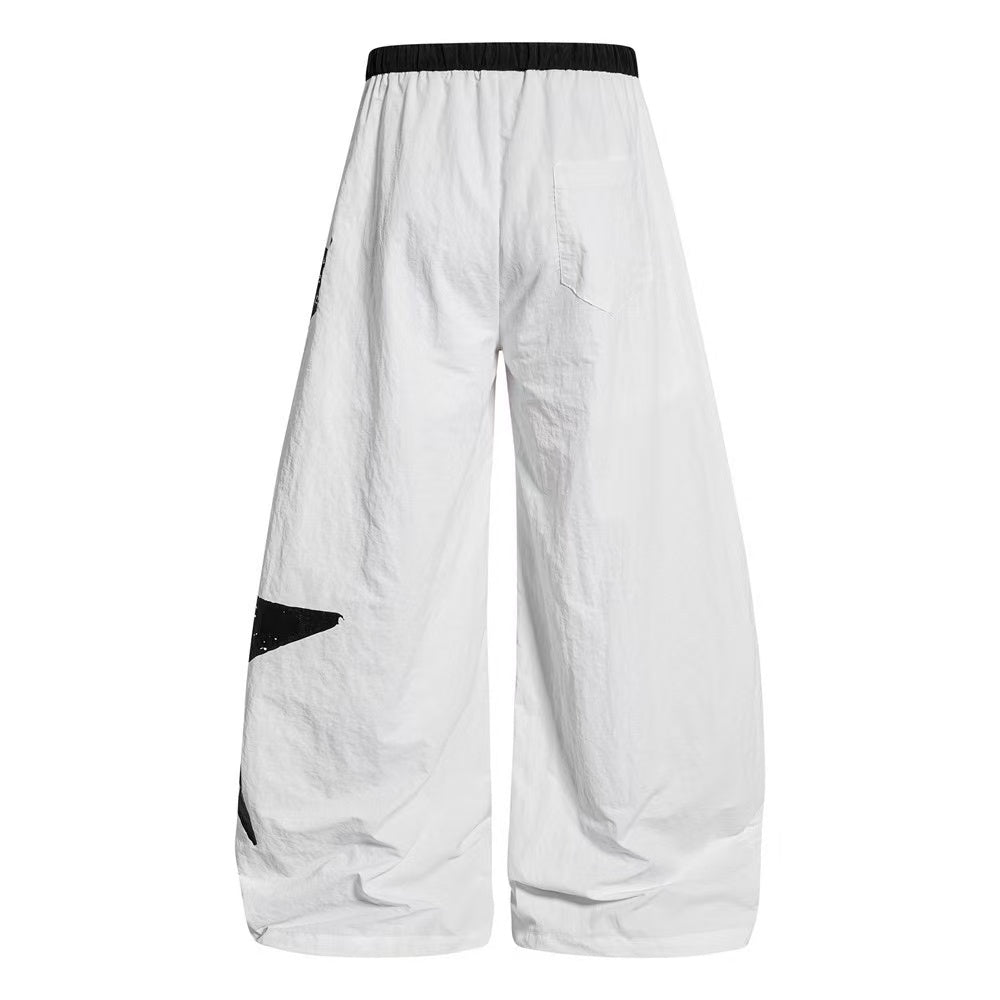 Nylon Cursive Star Print Wide-Leg Sweatpants - OMYGOODS