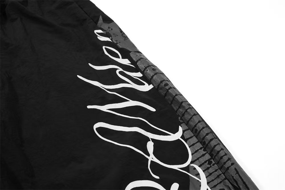 Nylon Cursive Star Print Wide-Leg Sweatpants - OMYGOODS