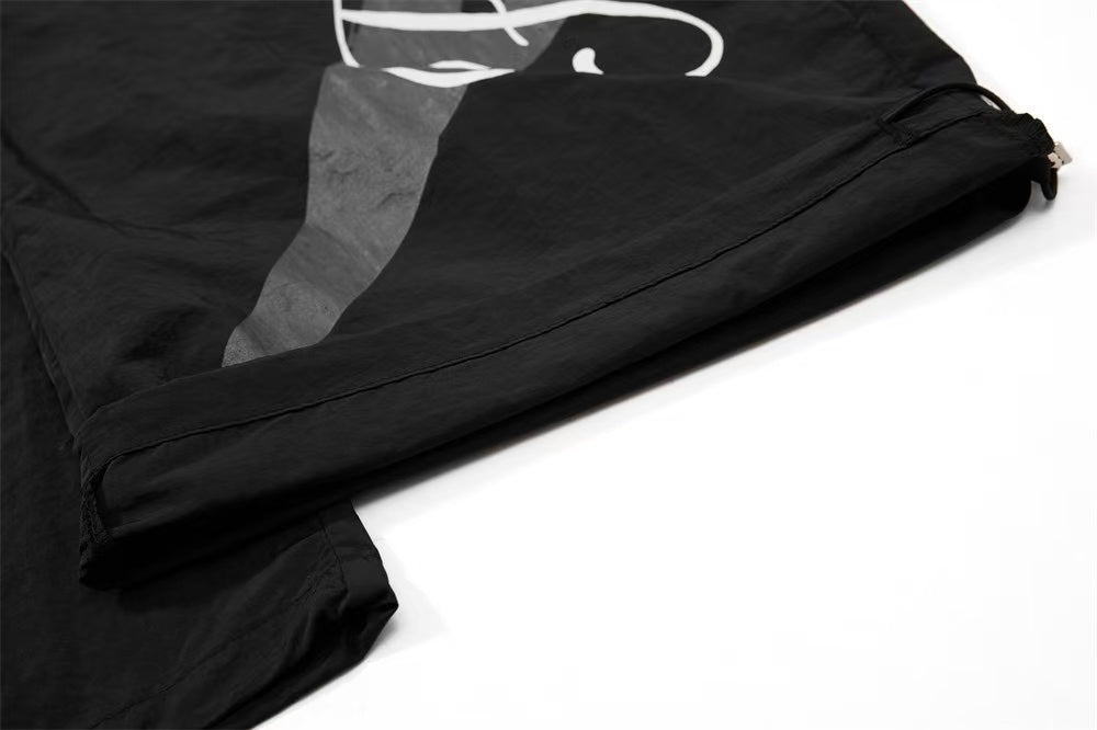 Nylon Cursive Star Print Wide-Leg Sweatpants - OMYGOODS