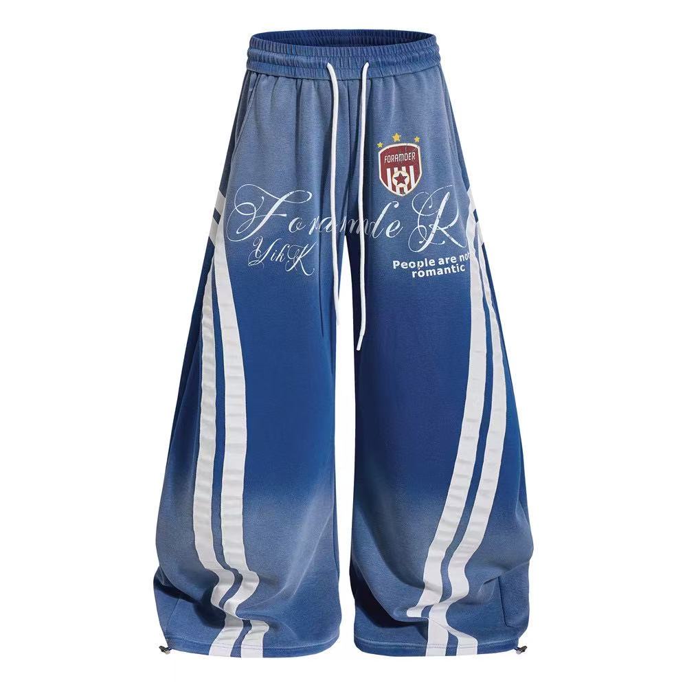 Vintage Faded Soccer Badge Print Wide-Leg Baggy Sweatpants - OMYGOODS