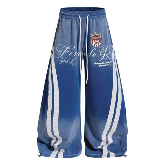 Vintage Faded Soccer Badge Print Wide-Leg Baggy Sweatpants - OMYGOODS