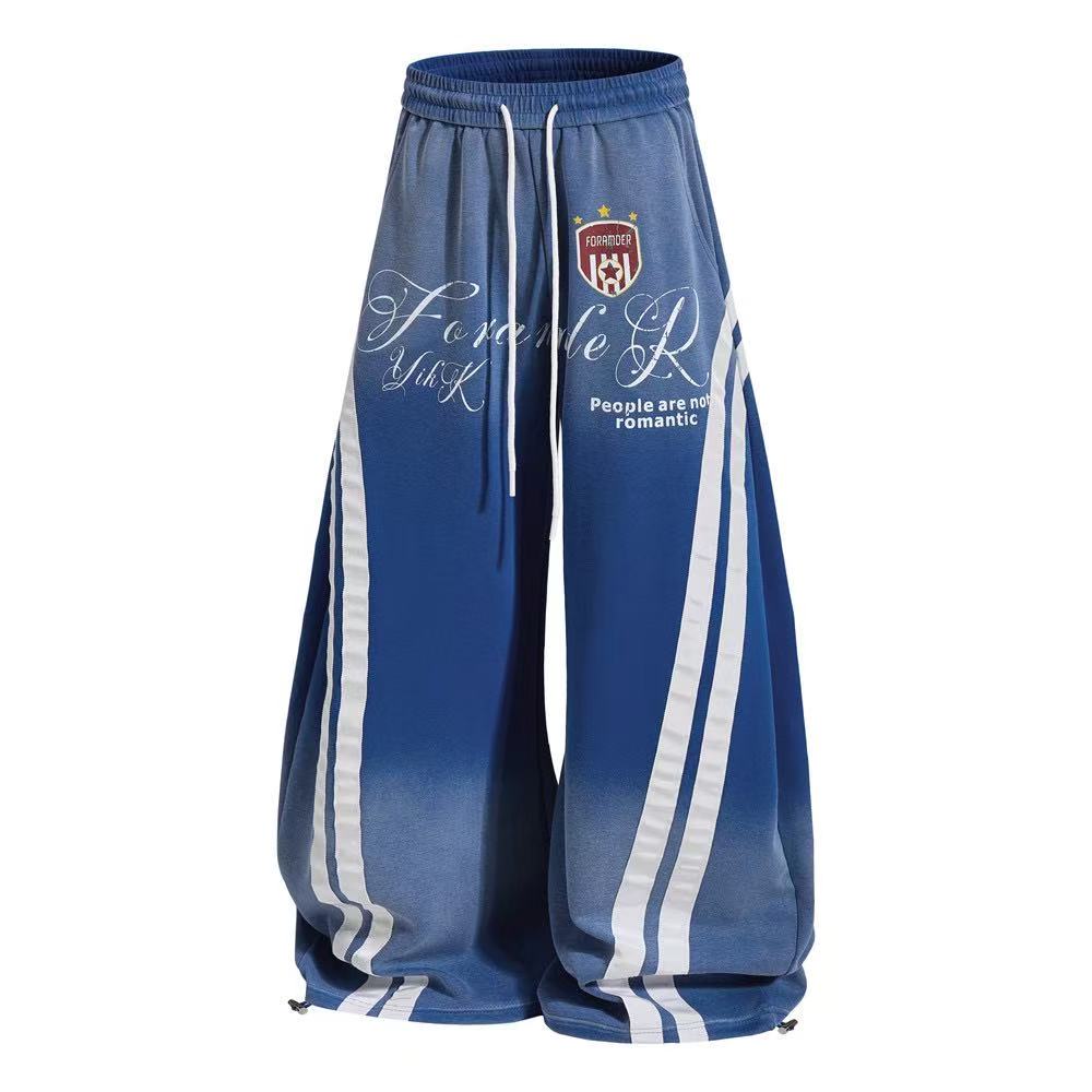 Vintage Faded Soccer Badge Print Wide-Leg Baggy Sweatpants - OMYGOODS