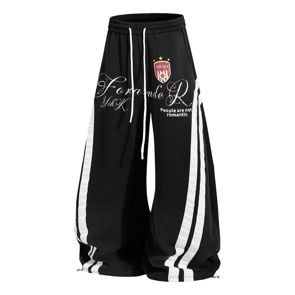 Vintage Faded Soccer Badge Print Wide-Leg Baggy Sweatpants - OMYGOODS