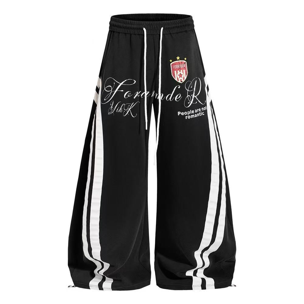Vintage Faded Soccer Badge Print Wide-Leg Baggy Sweatpants - OMYGOODS