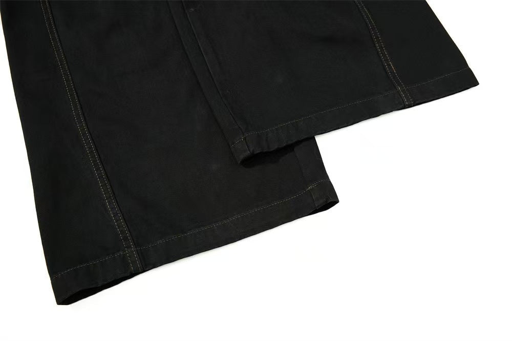 Vintage Washed Rope Lace-Up Button Wide-Leg Cargo Pants - OMYGOODS