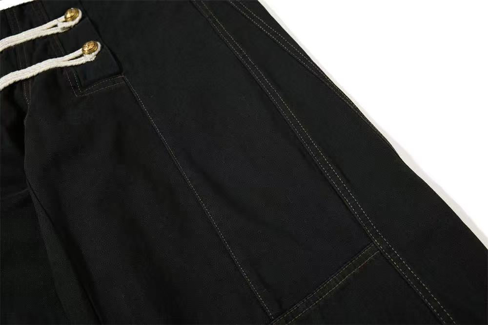 Vintage Washed Rope Lace-Up Button Wide-Leg Cargo Pants - OMYGOODS