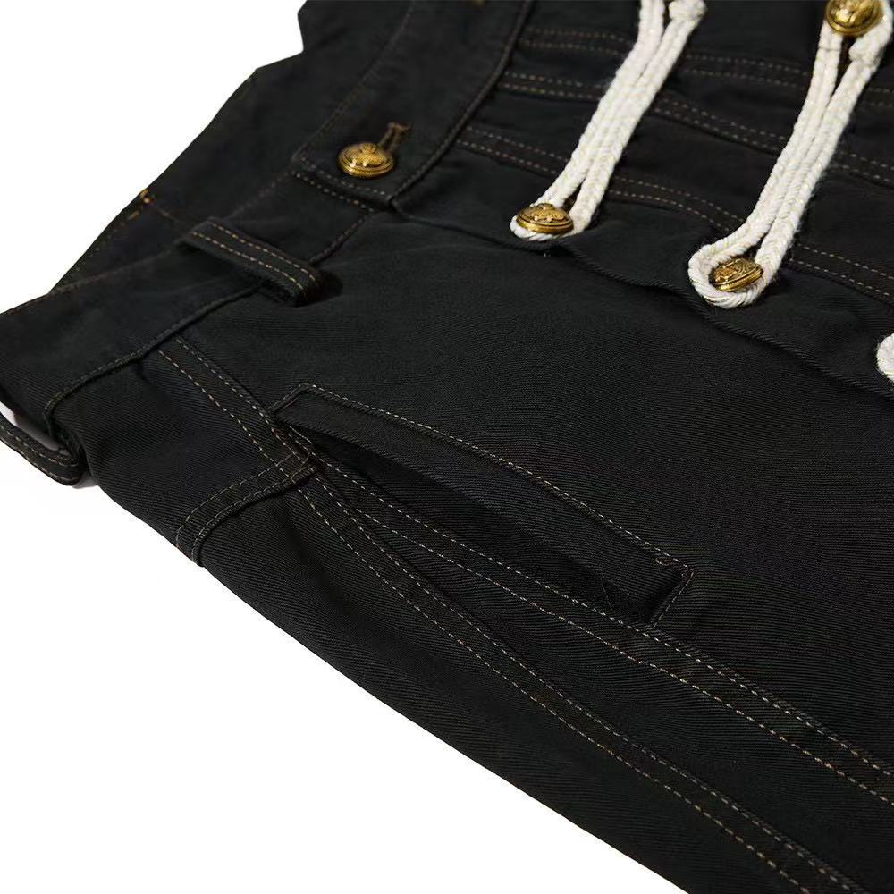 Vintage Washed Rope Lace-Up Button Wide-Leg Cargo Pants - OMYGOODS