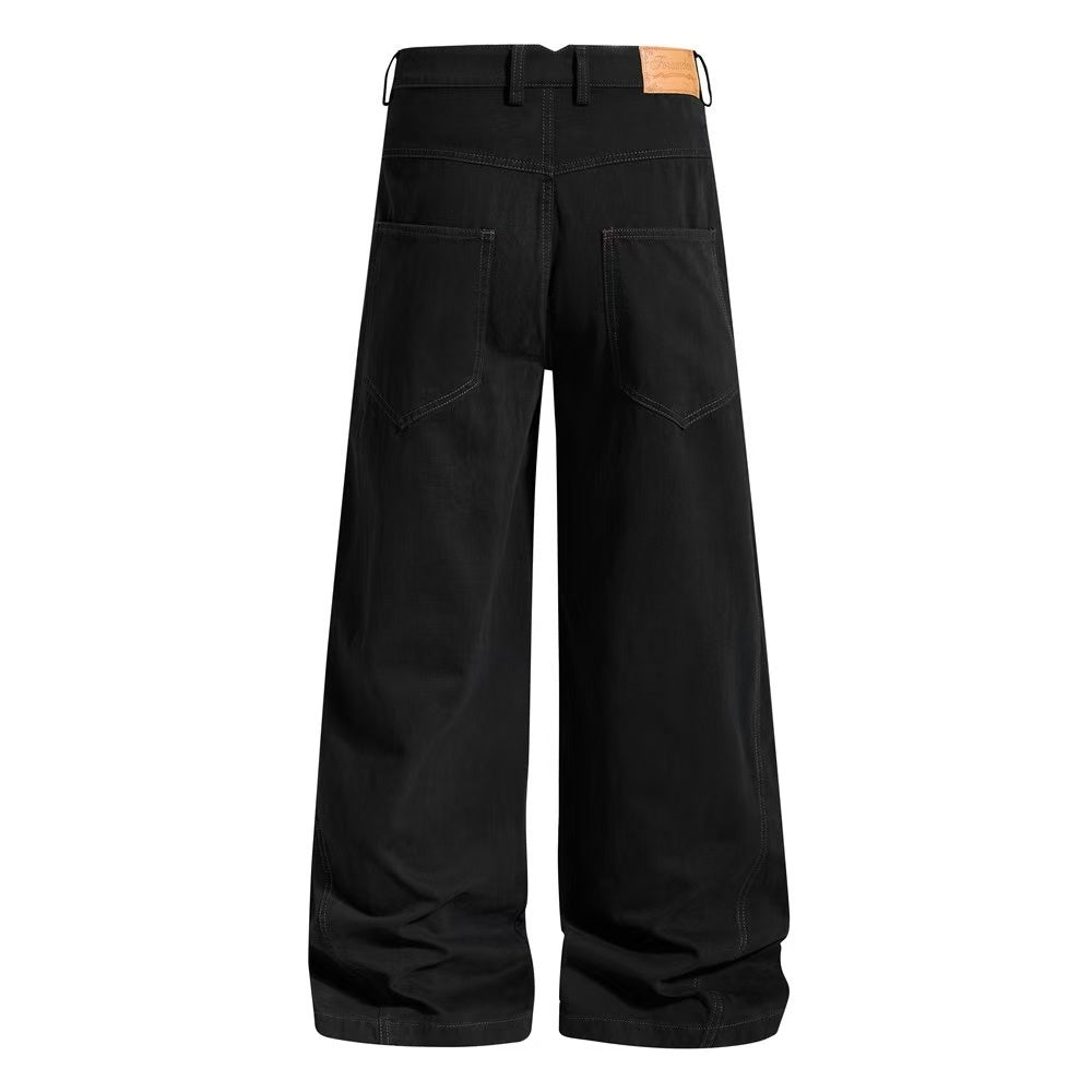 Vintage Washed Rope Lace-Up Button Wide-Leg Cargo Pants - OMYGOODS