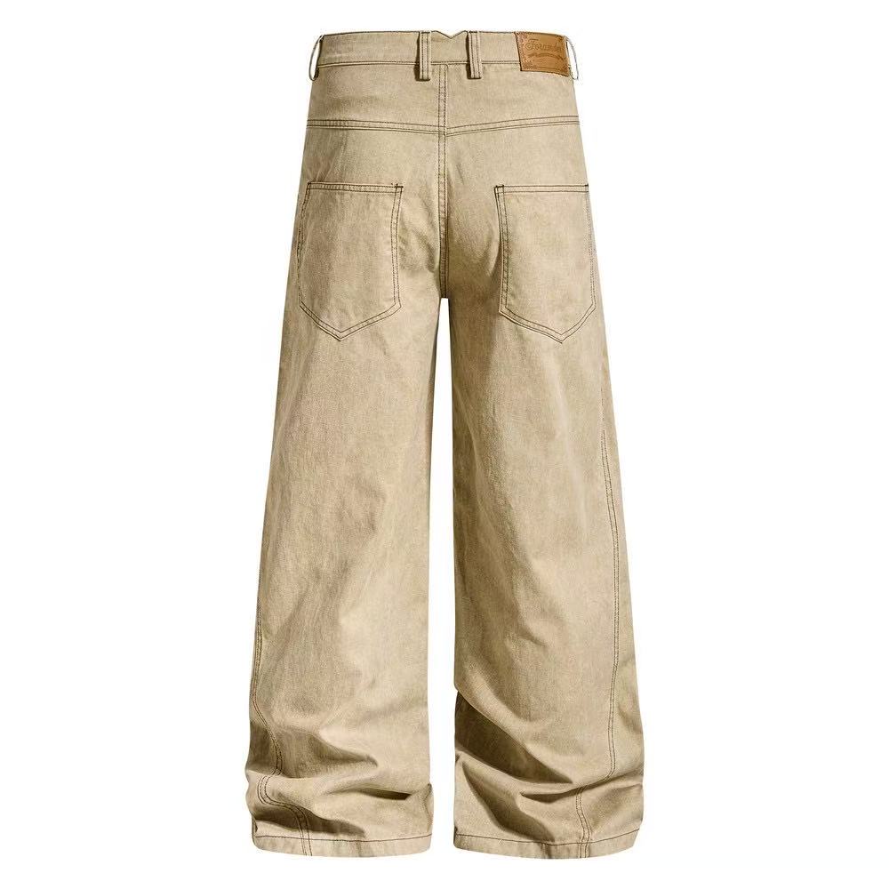 Vintage Washed Rope Lace-Up Button Wide-Leg Cargo Pants - OMYGOODS