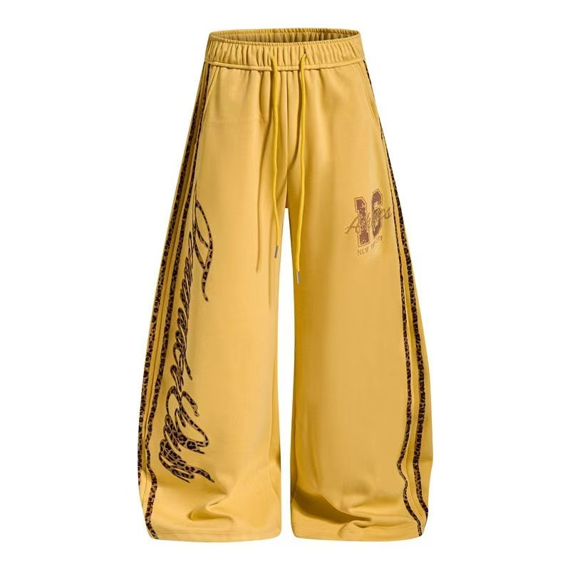Two-Tone Leopard Stripe Side Graphic Baggy Wide-Leg Sweatpants - OMYGOODS