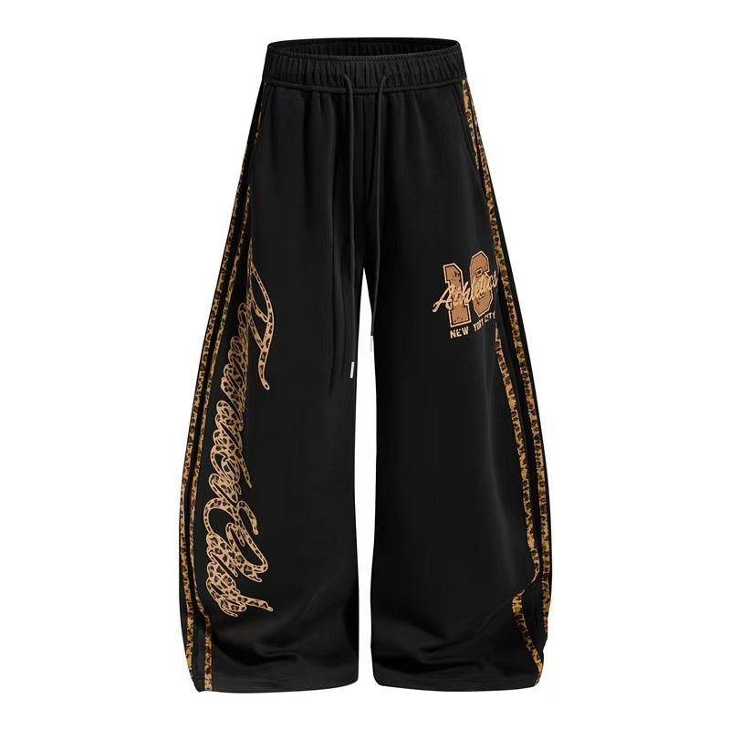 Two-Tone Leopard Stripe Side Graphic Baggy Wide-Leg Sweatpants - OMYGOODS