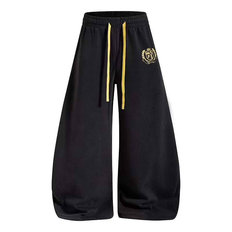 Vintage Crest Emblem Print Baggy Wide-Leg Sweatpants - OMYGOODS