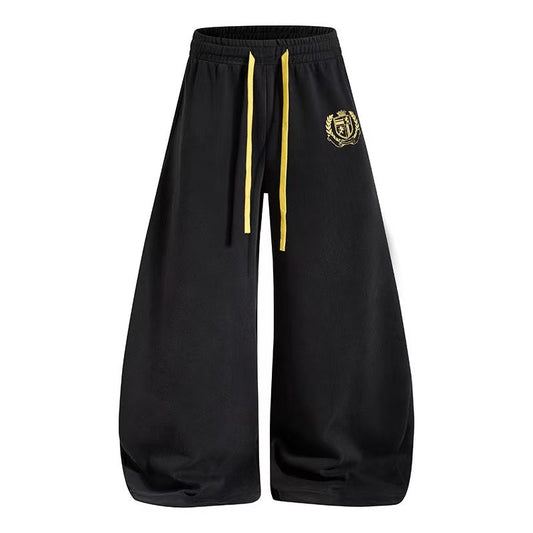 Vintage Crest Emblem Print Baggy Wide-Leg Sweatpants - OMYGOODS