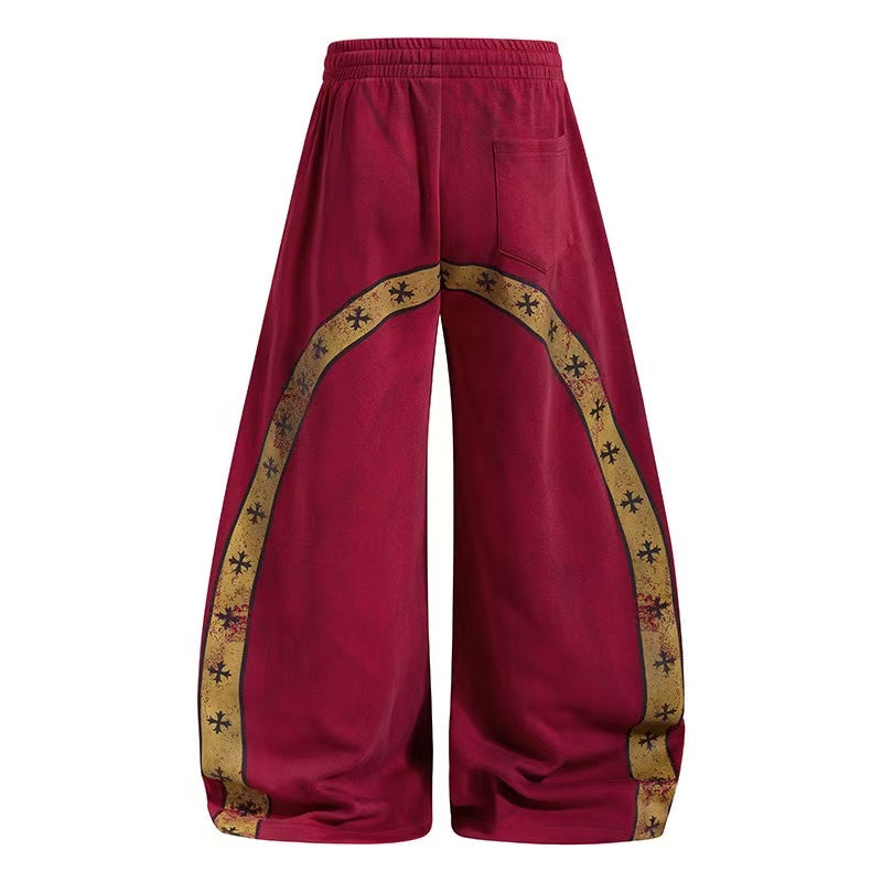 Vintage Crest Emblem Print Baggy Wide-Leg Sweatpants - OMYGOODS
