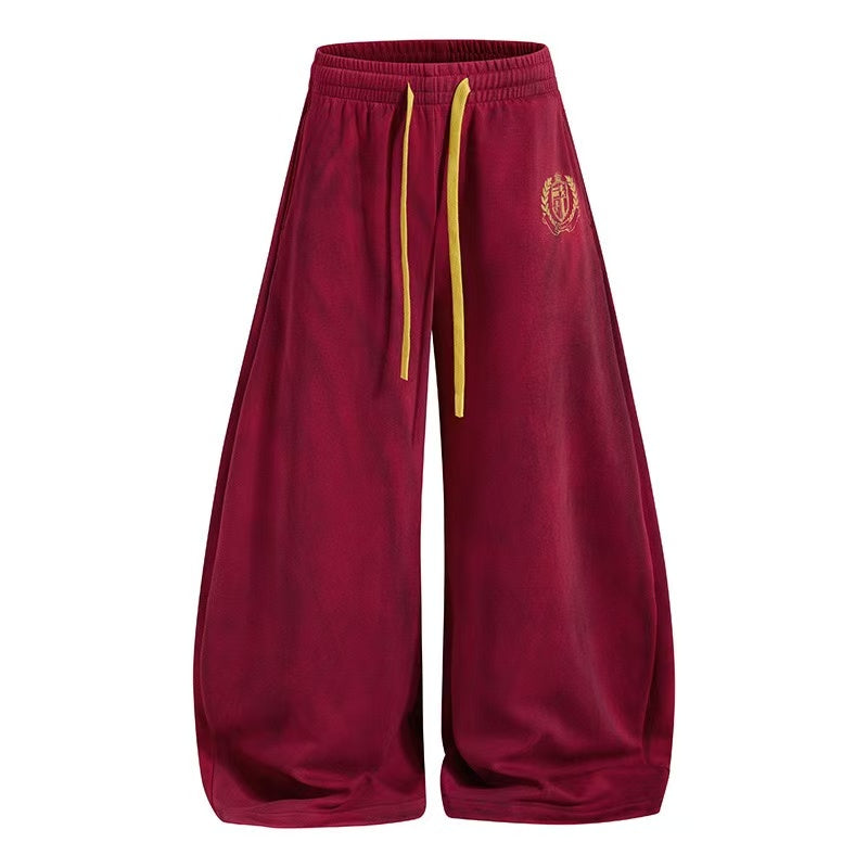 Vintage Crest Emblem Print Baggy Wide-Leg Sweatpants - OMYGOODS