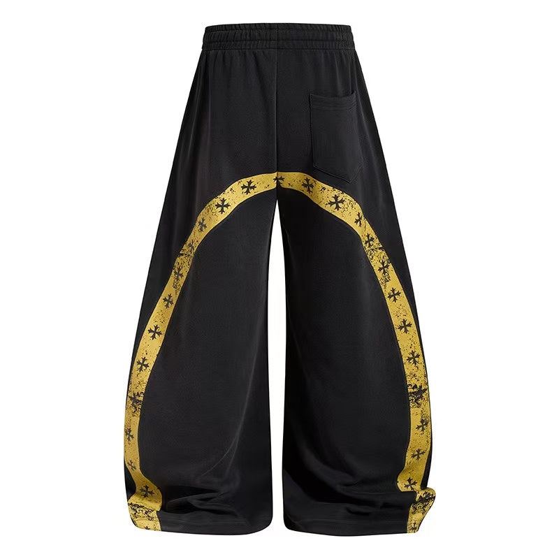 Vintage Crest Emblem Print Baggy Wide-Leg Sweatpants - OMYGOODS