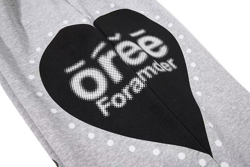 Side Heart & Cursive Text Print Wide-Leg Sweatpants - OMYGOODS