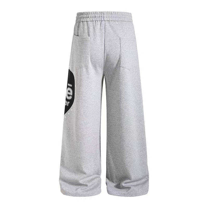 Side Heart & Cursive Text Print Wide-Leg Sweatpants - OMYGOODS