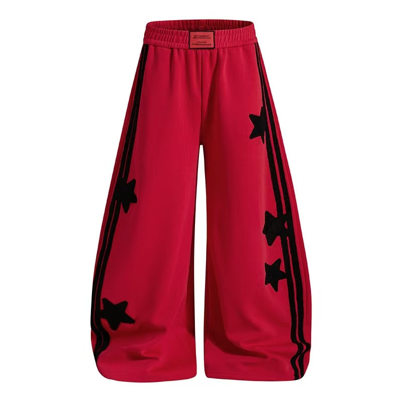 Chenille Star & Side Stripes Wide-Leg Sweatpants - OMYGOODS